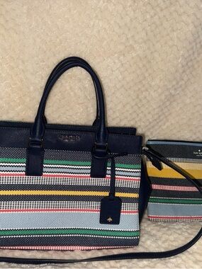 Kate Spade Navy Multicolor Striped Satchel and Wristlet Set